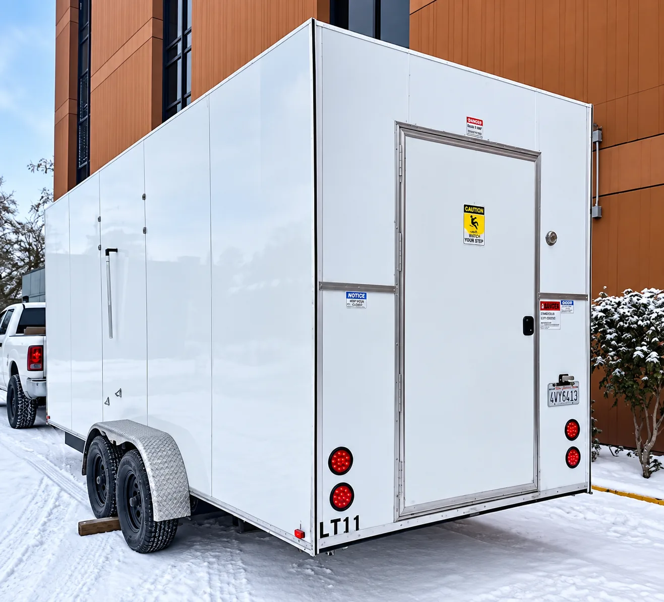 Exterior of a portable refrigerated trailer