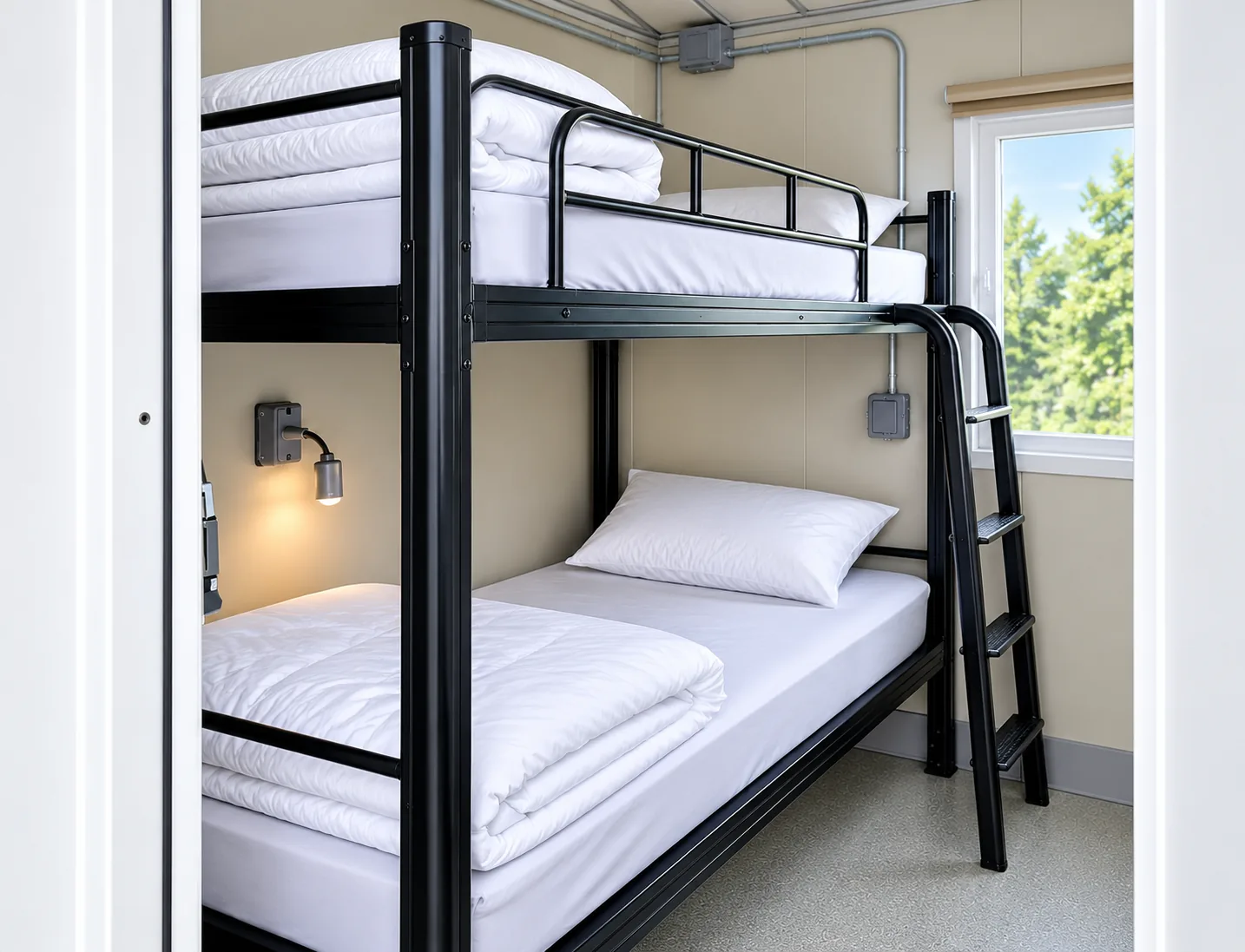 Bunk-bed interior inside a portable sleeper trailer