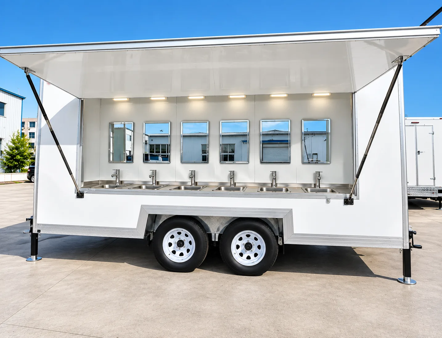 Unbranded multi-station mobile handwashing sink trailer