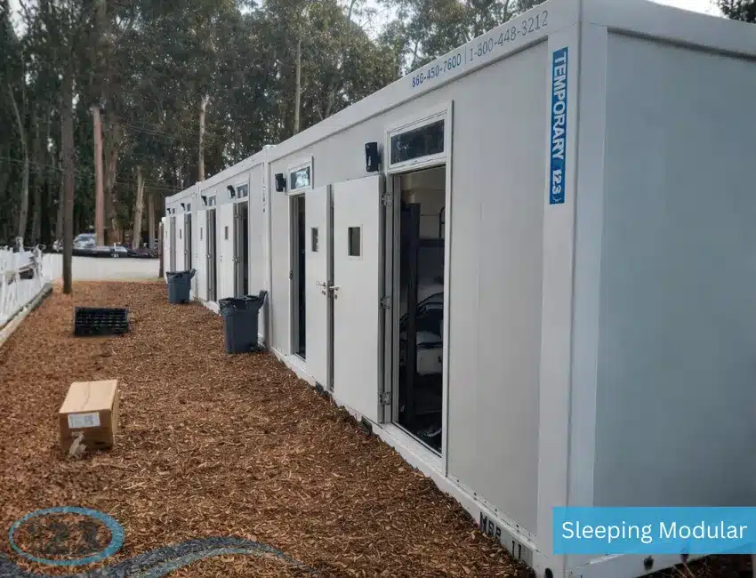 Exterior of containerized sleeper units for a remote work site