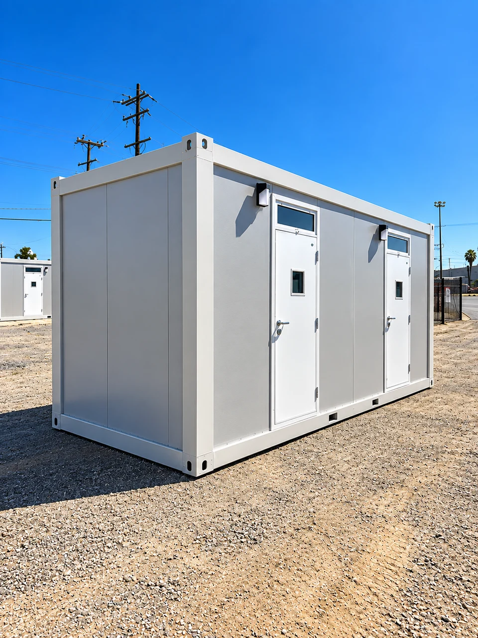 Side exterior of a containerized sleeping unit